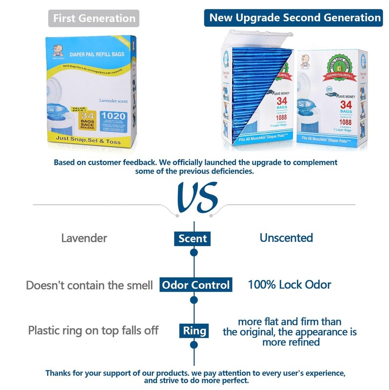 Diaper Pail Refill Bags 34 Bags 1088 Counts Compatible with