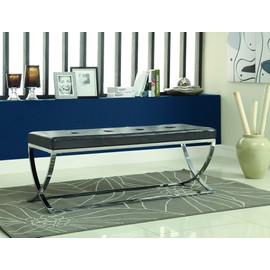 Man-Made Leather Bench with Metal Base Black and Chrome