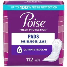 Poise Incontinence Pads for Women, 6 Drop Ultimate Absorbency, Regular, 112Count