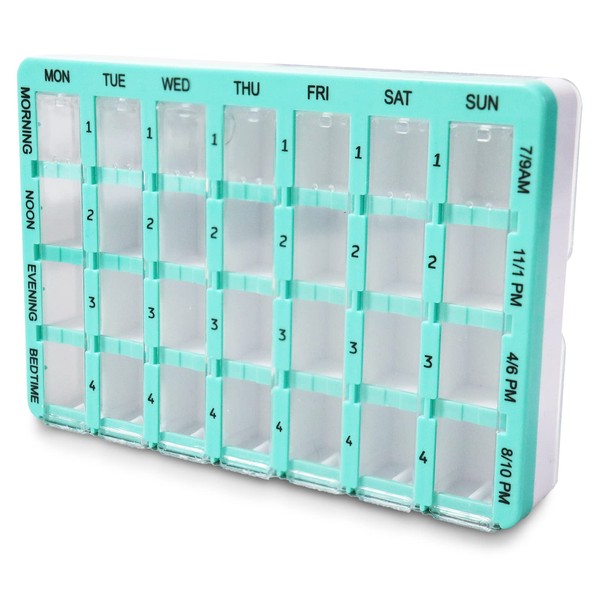 RE-GEN Slide Cover Weekly 4-Piece Morn-Bed Pills Medication Tablet Organiser Box