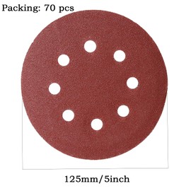 Pack of 70 Sandpaper 125 mm Velcro Sanding Discs Round 8 Holes for Random Orbital Sander