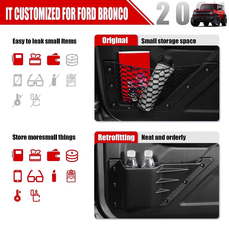 Mabett Front Door Storage Pockets for Ford Bronco Accessories 2021