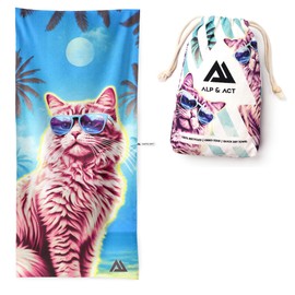 ALP & ACT XXL Beach Towel 200 x 90 cm - 100% Recycled Microfibre - Extra Light and Quick Drying - Large Microfibre Towel for Holidays and Beach - Bath Towel with Cotton Bag - Colourful