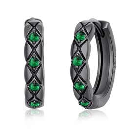 Black Earrings 925 Sterling Silver Black Hoop Earrings Punk Style Minimalist Black Jewellery Gift for Men and Women, Sterling Silver