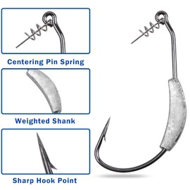 Weighted Fishing Hooks Swimbait Jig Hooks, 20Pcs Weedless Swimbait Hooks with Twistlock Centering Pin,Soft Plastics Worm Fishing Hooks for Saltwater Freshwater Bass Trout