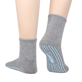 TENQUAN Womens & Mens Non-slip Grip Socks for Yoga, Pilates, Hospital, Anti-Skid Slipper Barre Socks for House Workout Sports Unisex (2 Pairs Grey)