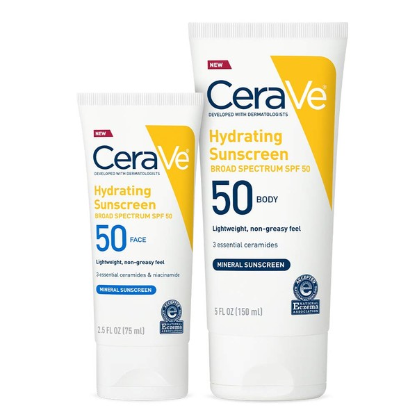 Cerave Sunscreen Bundle SPF 50 | Contains Mineral Sunscreen for Face SPF 50, 2.5 Ounce, and Mineral Body Sunscreen SPF 50, 5 Ounce 1 ea