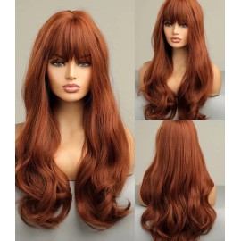 MISSWEN Synthetic Hair Heat Resistant Dress Up Wig With Bangs Copper Red Long Wavy