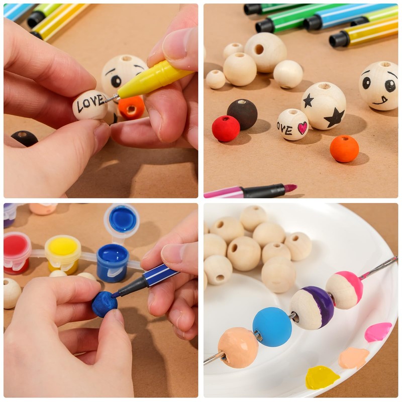 HOLDLEAF 10 mm, 300 pieces wooden beads, natural, wooden balls