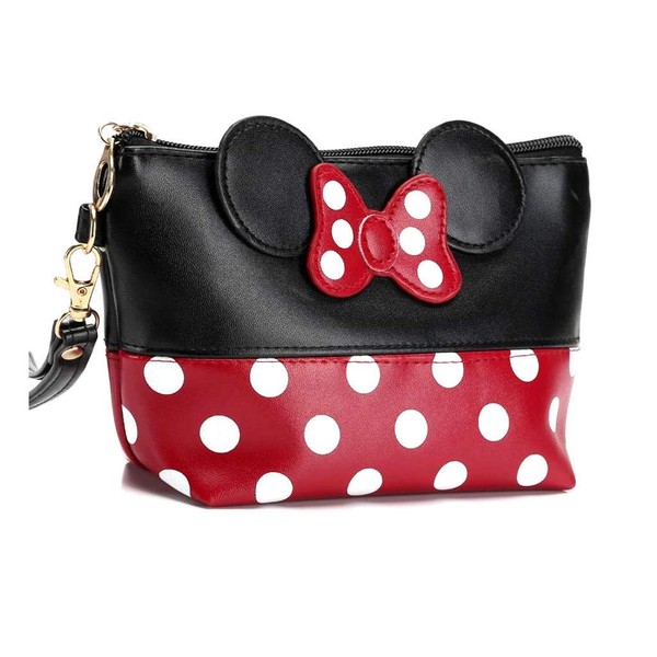 Mouse Ears Style Polka Dot Cosmetic Bag, Women's Cartoon Make-Up Bag / Mini Purse / Handbag for Keys, Headphones, Lipstick, red black