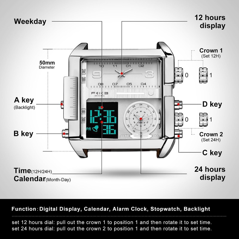 FEICE Wathes for Men Digital LED Analog Quartz Wristwatch Business