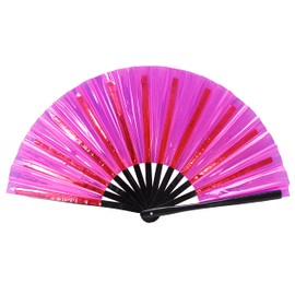 Gionforsy 1pcs Rave Folding Fan Foldable Hand Fans for Women Bamboo Large Holding Hand Fan with Bright Color Fabric Folding Fan for Festival (1PC-Style4 Rosered)