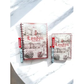 London Souvenir Spiral Notebook Set with Pen, Famous Landmarks Design, Large and Small Sizes (small)