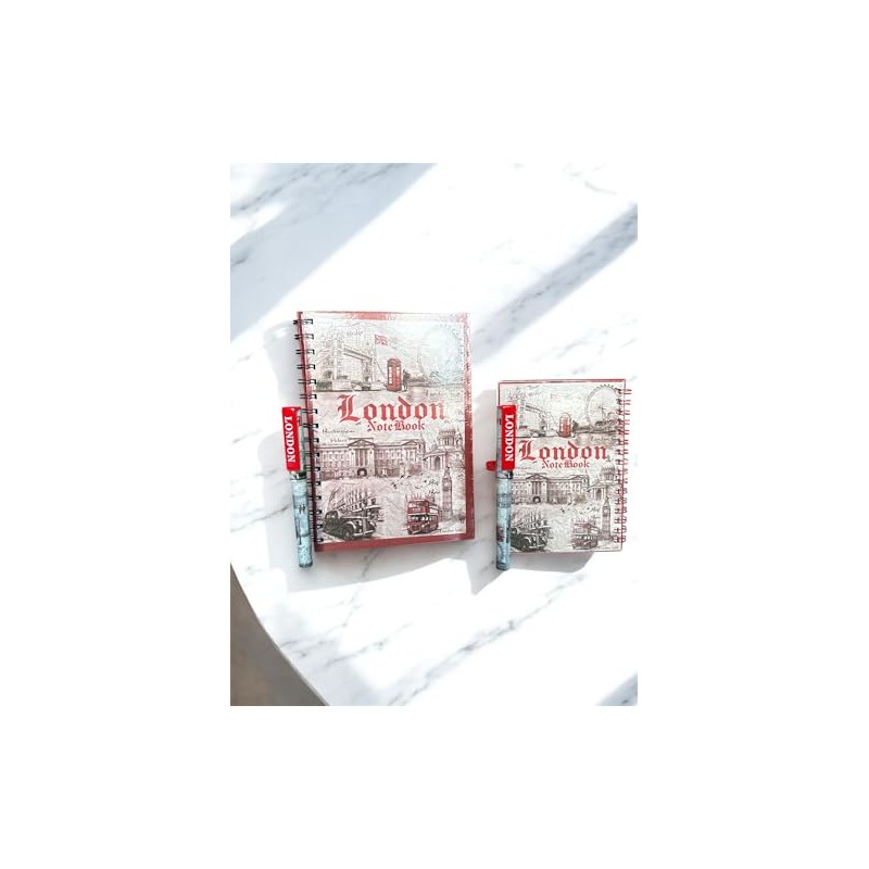 London Souvenir Spiral Notebook Set with Pen, Famous Landmarks Design,