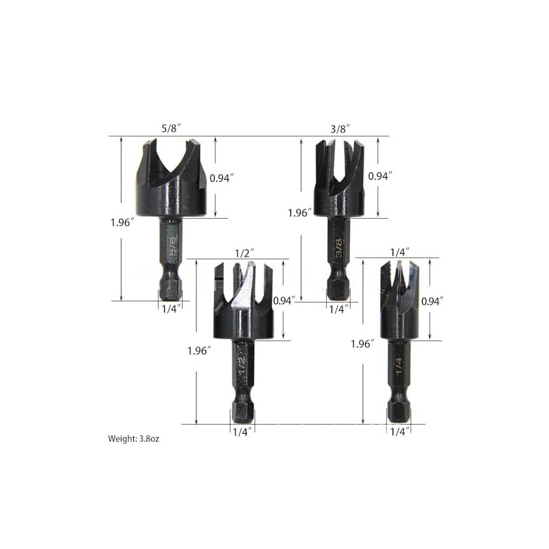 Takelablaze Wood Plug Cutters Drill Bit Set with 1/4 Hex