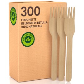 300 Eco-Friendly Disposable Birch Forks 100% Natural Biodegradable and Compostable Cutlery and Throwing