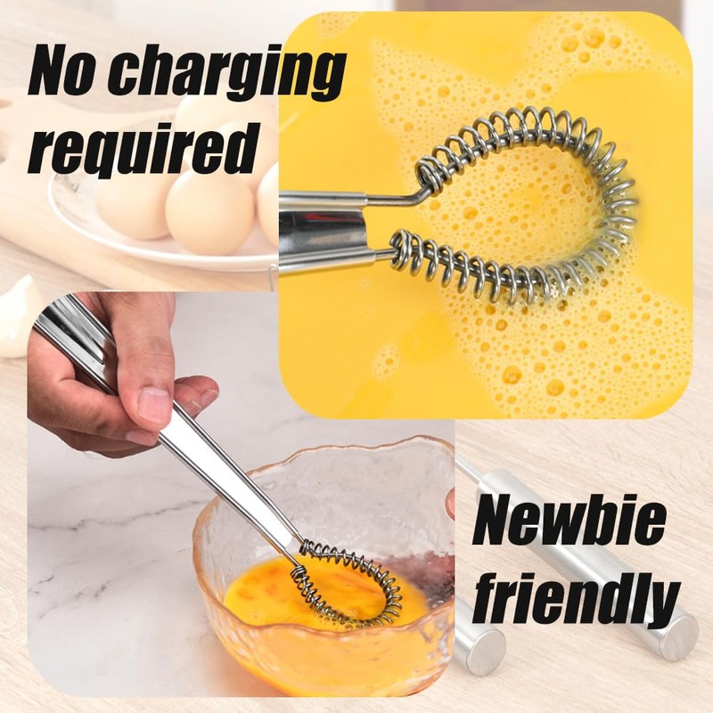 2 Pcs Stainless Steel Manual Whisk Egg Beater Hand Whisker