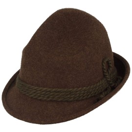 Breiter Original Men's Traditional Hat, Felt Hat, Hiking Hat, Pointed Head, 100% Wool, Narrow Brim & Wool Cord, Three Colours, brown