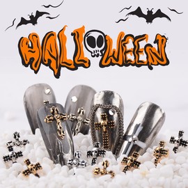 Punk Cross Nail Charms - 60Pcs Gold & Silver Nail Cross Charms, 3D Gothic Metal Nail Cross Accessories for DIY Nail Art Designs Supplies