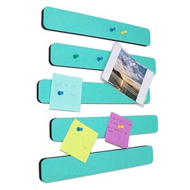Omitfu Felt Bulletin Board Bar Strip 0.5 Inch Thick Self-Adhesive Pin Board Bar 13 Inch in Length with 15 Pushpins, 5 Turquoise Bars