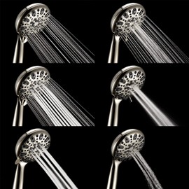 Couradric Handheld Shower Head, 6 Spray Setting High Pressure Shower Head with Brass Swivel Ball Bracket and Extra Long Stainless Steel Hose, Brushed Nickel, 5", 1.8 GPM for California