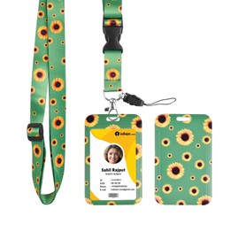 DUMING-IN ID Badge Holder with Detachable Neck Lanyard Strap, Sunflower Lanyard Hidden Disability with Card Holder, Sunflower Badge Holder for Nurse Doctor Teacher Student