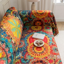 Erbnaryx Boho Couch Cover Sofa Covers Tassels Designe for Sectional Sofa Washable 1 Cushion Couch Living Room (A7, 71"x91")