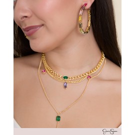 Jessica Simpson Colorful Baguette Hoop Earrings for Women – Gold-Tone Rainbow Crystal Hoops – Bold Statement Jewelry