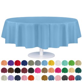 Grandipity Sky Blue 12 Pack Premium Disposable Plastic Tablecloth 84" Inch Decorative Round Table Cover