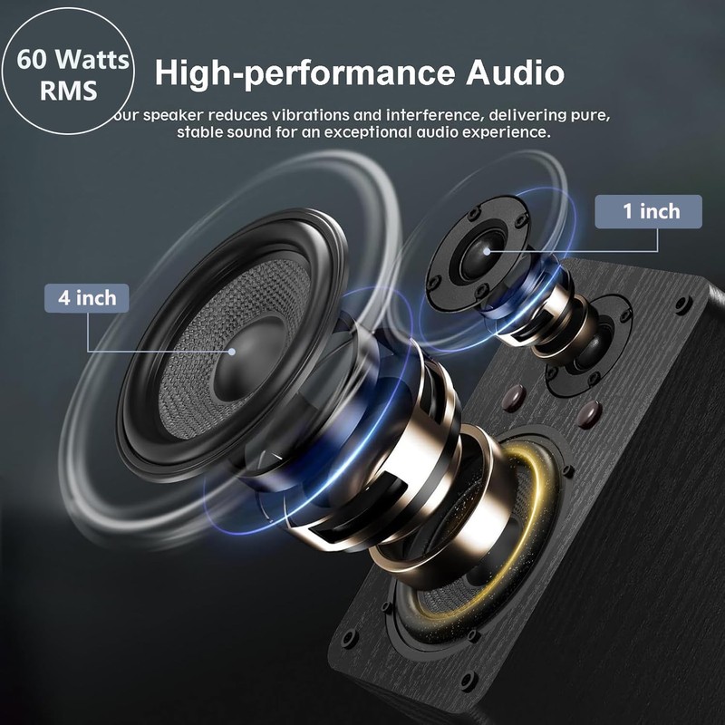 LONPOO Bluetooth Bookshelf Speakers for Turntable - Wireless 60W RMS