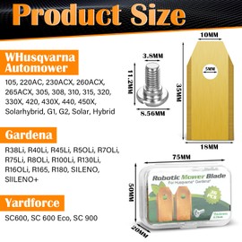 GROFIS Set of 36 Robotic Lawnmower Blades, Replacement Blades Made of Stainless Steel and Titanium with Screws, Lawn Mower Blade Robotic Lawnmower Accessories Compatible with Husqvarna, Automower