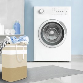 Kewjug 2-Pack Foldable Laundry Basket,Large Laundry Baskets with Handles,Waterproof Laundry Hamper,Collapsible Laundry Hampers for Clothes Organizer 80L (Beige)