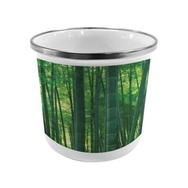 Ambesonne Asian Themed Steel Camping Mug, Oriental Exotic Trees in the Rainforest Horizontal Jungle Stalk Nature View Print, Printed Thermal Cup for Camping and Outdoor Activities, Green