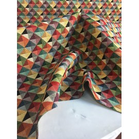 LushFabric Gobelin Woven Collection Fabric Home Decor Tapestry Material for Curtains Upholstery 140cm Wide Multicoloured (Rhombus)