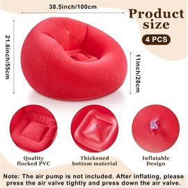 Realspring Bean Bag Chairs Inflatable Camping Chairs Inflatable Lazy Sofa Blow up Chairs Folding Portable Inflatable Chair for Living Room Bedroom Reading Room(Brown, Red, Blue, Orange,4 Pcs)