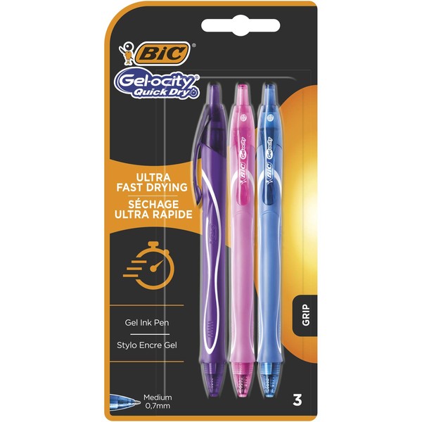 Bic Gel-ocity Quick Dry Gel Ink Pens - Assorted Colours, Pack of 3