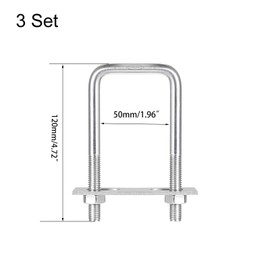 TA-VIGOR 3 sets M10 Square U-Bolts, 52mm Inner Width 120mm Length 304 Stainless Steel U-Bolts with Nut, Plate for Attaching Piping Conduit Cable Tube Brackets Boat Trailer