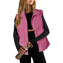 Zeagoo Women Puffer Vest Lightweight Stand Collar Sleeveless Winter Warm Zip Up Padded Outerwear Jackets with Pockets Hot Pink S