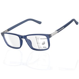 DEHOTRE Progressive Multifocus Reading Glasses Men Flexible TR90 Frame Readers Stainless Steel Arm Rubber Temple Spring Hinge Blue 1.75