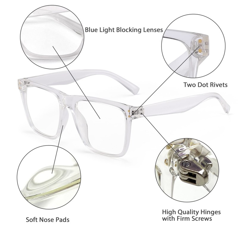 GLINDAR Blue Light Blocking Glasses for Women Men Oversized Square
