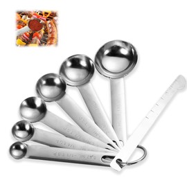 7 Pcs Measuring Spoons Sets, Stainless Steel Teaspoons Measure Scoop, with Metric and UK Measurements, Kitchen Utensils for Baking Cooking Measurements