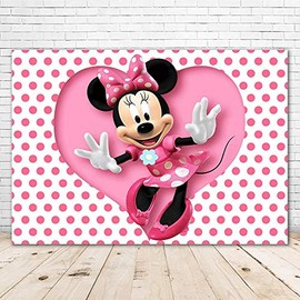 Baby Shower Backdrop Mouse 7x5 White Background Pink Dot with Dancing Backdrops for Girl 1st Birthday Party Photography Customized Photographic Backgrounds Kids