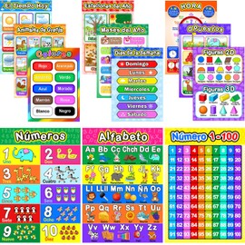 Blulu 12 Pcs Spanish Classroom Posters Learning Spanish Classroom Decorations for Kids Abecedario Para Niños En Español Numbers Alphabet Colors Bilingual Educational Posters 16 x 11''