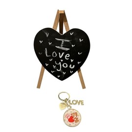 E7ECPRO4YU Valentines Day Gift Teddy I Love You Keyring & Heart Shaped Blackboard (Keyring & Blackboard)