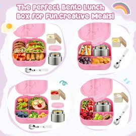 Aimsnk Magical Fantasy Lunch Box Set for Kids - 12oz Insulated Food Jar, Thermal Bag & Leakproof Bento Containers with Cutlery (BPA Free)-Ages 3-10 (Pink-Gradient)