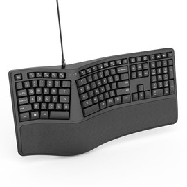 SurnQiee Ergonomic Keyboard Wired with Cushioned Wrist Rest, 110 Keys Split Keyboard for PC (Black)