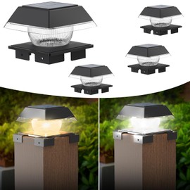 Solar Post Lights 120 Lumen, 2 Modes Outdoor Deck Fence Post Cap Lights for 4x4 5x5 6x6 Wooden, 4 x 4 Vinyl Posts, IP65 Waterproof Warm/Cool White LED Patio Yard Landscape Lighting, 4 Pack Black