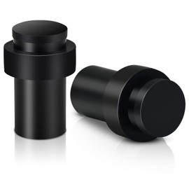 Door Stoppers, Stainless Steel Door Stop Black Floor Heavy Duty Modern Commercial Door Stops with Rubber Bumper Decorative Door Stopper Wall Protector, Cylindrical Floor Mount Doorstops 2 Pack