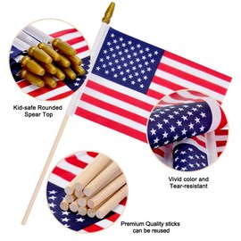 Uelfbaby 12 Pack Small American Flags on Stick, Small US Flags/Mini American Flag on Stick 4x6 Inch US American Hand Held Stick Flags with Kid-Safe Spear Top, Polyester Full Color Tear-Resistant Flag for 4th of July Decorations, Memorial Day Decorations
