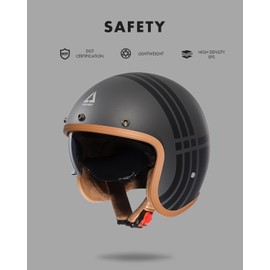 TRIANGLE 3/4 Motorcycle Helmet,Retro Vespa Open Face Adults Helmets with Visor,Half Face Moped Helmet for Men & Women,DOT Approved Helmets for ATV Cruiser Scooter(XXL)